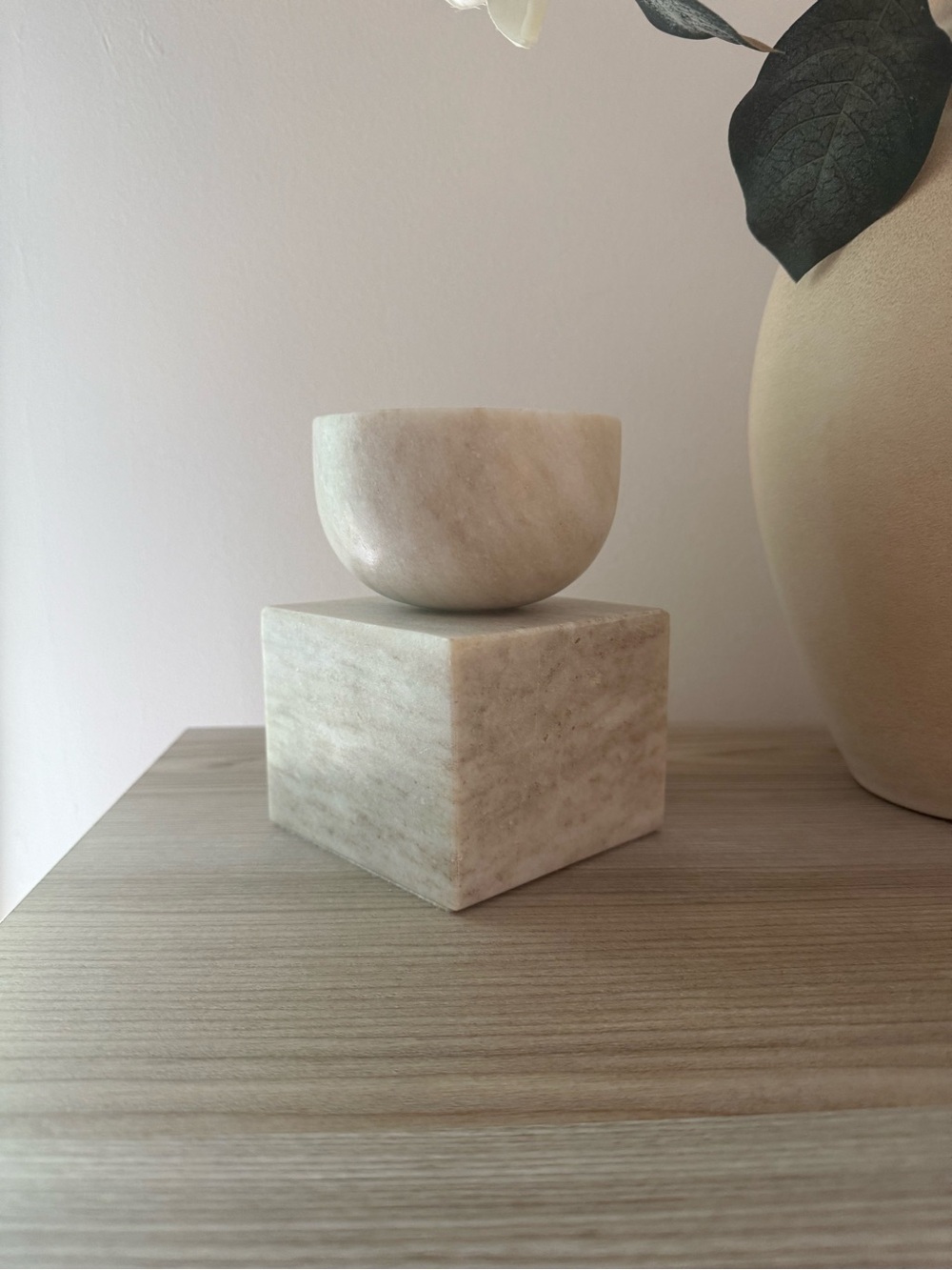 Threshold Cream Marble Bowl & Cube Sculpture